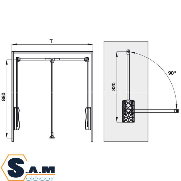 Tay nâng móc áo Hafele 805.11.153 tủ rộng 600-830mm Tay nâng móc áo Hafele 805.11.153 tủ rộng 600-830mm