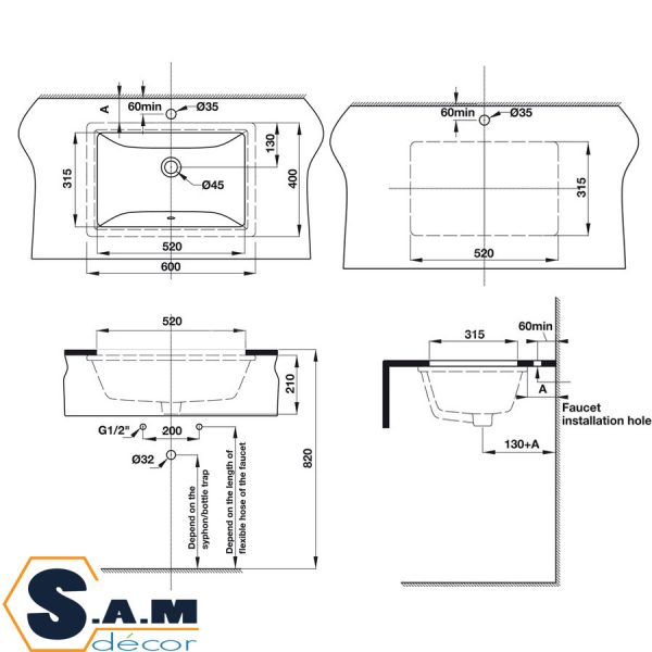 Chậu lavabo Hafele Compact 588.82.109 âm bàn Chậu lavabo Hafele Compact 588.82.109 âm bàn