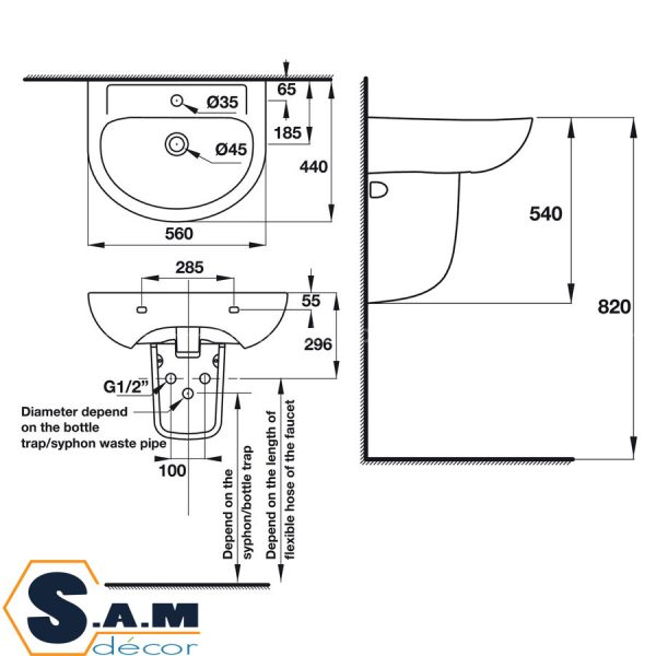 Chậu lavabo Hafele COMPACT 588.82.206 treo tường Chậu lavabo Hafele COMPACT 588.82.206 treo tường